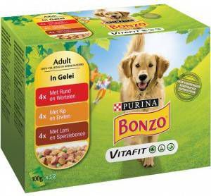 Bonzo Vitafit Multipack Rund Kip Lam In Gelei Hondenvoer Rund Kip Lam 12x100 g In Gelei