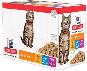 Hill's Hill&apos, s Adult Favourite Selection kip vis rund nat kattenvoer 85 gr multipack 2 dozen(24 x 85 gr )