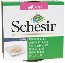 Schesir Puppy kip met aloë(jelly)natvoer hond(blikjes 150 g)2 trays(20 x 150 gr )
