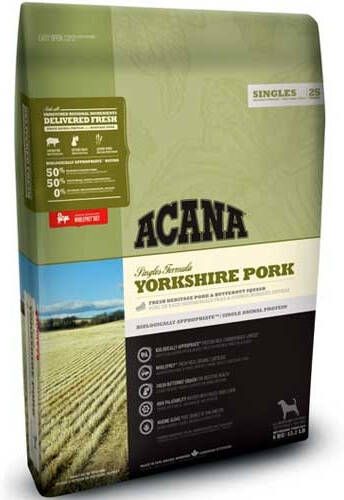 Acana Singles Yorkshire Pork hondenvoer 2 x 11,4 kg + 2 x Pork Treats Gratis