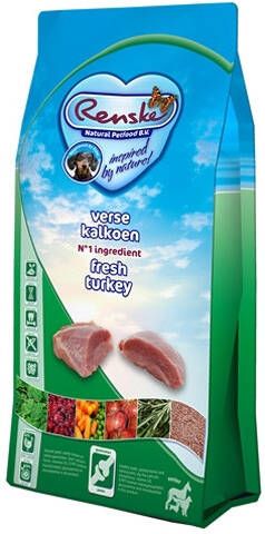 Renske Super Premium Senior Graanvrij Verse Kalkoen 2 x 12 kg + gratis 1 tray Vers Kalkoen 7+