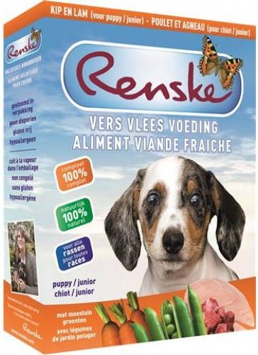 Renske Vers Gestoomd Puppy/Junior kip en lam hondenvoer 2 trays(20 x 395 gr )