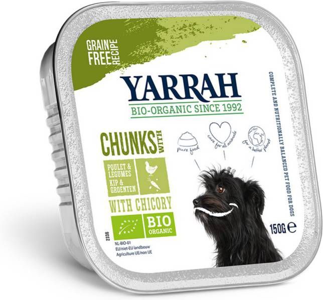 Yarrah Natvoer Hond Kuipje Chunks met Kip & Groenten Bio 12 x 150 g