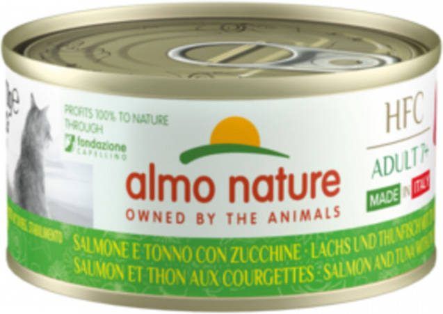 Almo Nature 24x HFC Made in Italy Adult Kattenvoer Zalm, Tonijn&amp, Courgette 70 gr