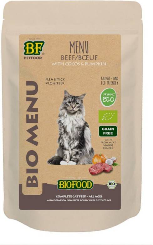 Biofood BF Petfood Organic Rund Bio menu natvoer kat(zakjes 100 gr)2 x(20 x 100 gr )