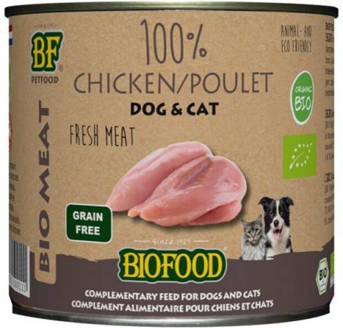 Biofood BF Petfood Organic 100% kippenvlees natvoer hond & kat(blik 200g)12 x 200 gr