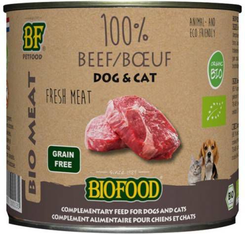 Biofood BF Petfood Organic 100% rundvlees natvoer hond & kat(blik 200 g)12 x 200 gr