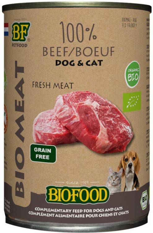 Biofood BF Petfood Organic 100% rundvlees natvoer hond & kat(blik 400 gr)12 x 400 gr