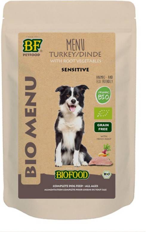 Biofood BF Petfood Organic Sensitive kalkoen Bio menu(zakjes 150 g)2 x(15 x 150 gr )