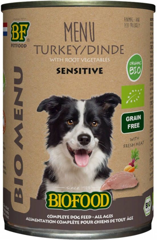 Biofood BF Petfood Organic Sensitive Kalkoen Bio Menu natvoer hond(blik 400 gram)12 x 400 gr