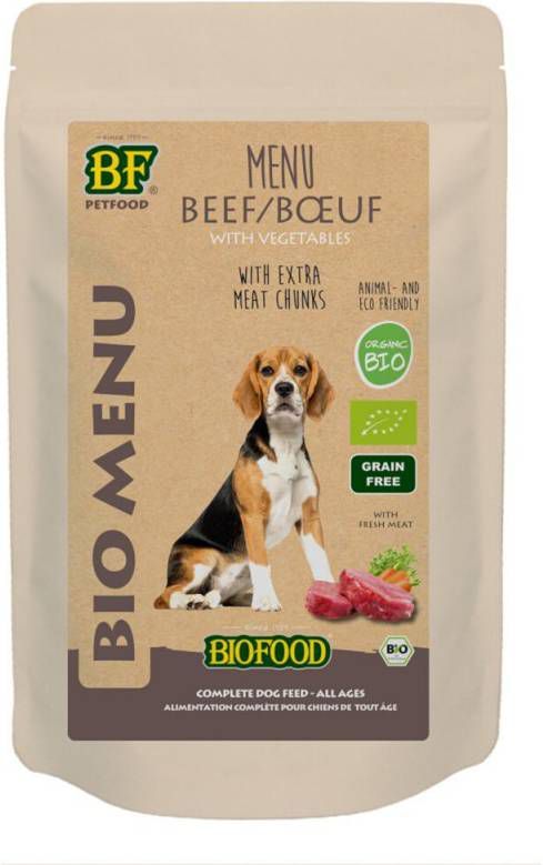 Biofood BF Petfood Organic Rund Bio Menu natvoer hond(zakjes 150 gram)2 x(15 x 150 gr )