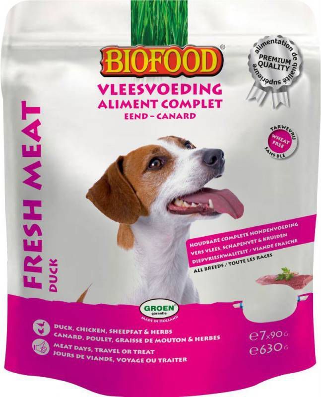 Biofood BF Petfood Vleesvoeding kip met eend hondenvoer(portieverpakking)2 x 630 gr