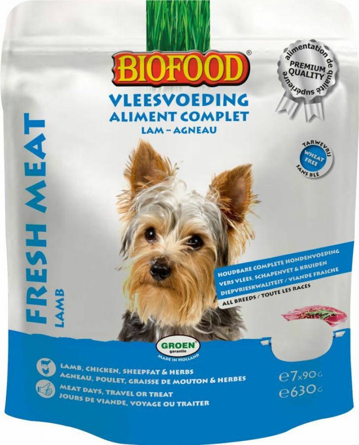 Biofood BF Petfood Vleesvoeding kip met lam hondenvoer(portieverpakkingen)2 x 630 gr
