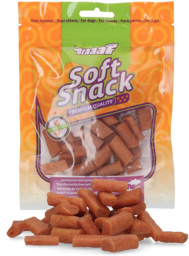 Braaaf Soft Snacks Tonijnstick 2, 5 x 0, 5 cm pompoen en selderij