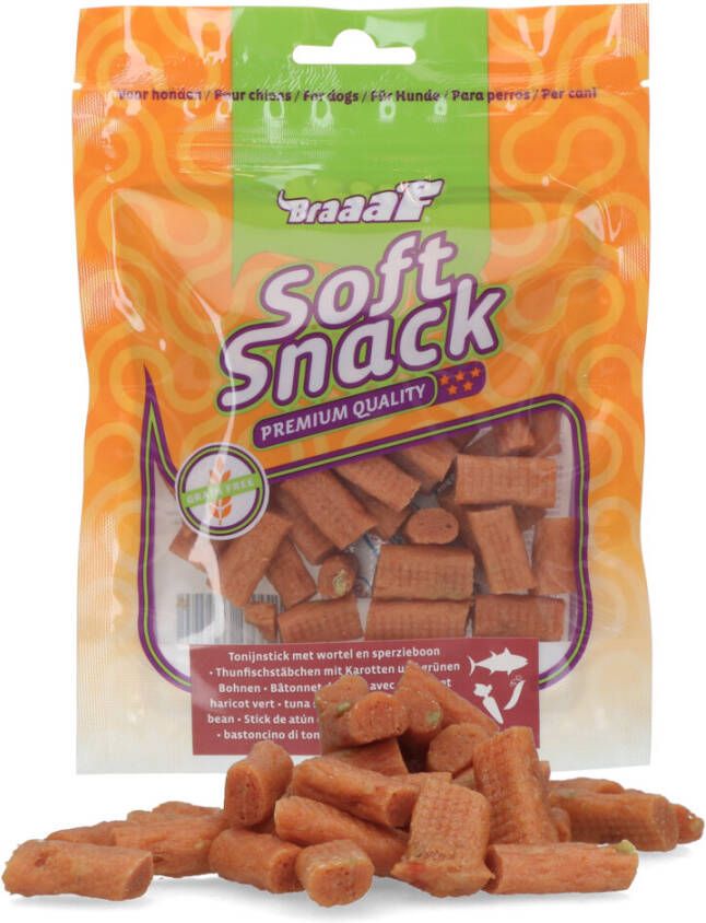 Braaaf Soft Snacks Tonijnstick 2, 5 x 0, 5 cm wortel en sperzieboon