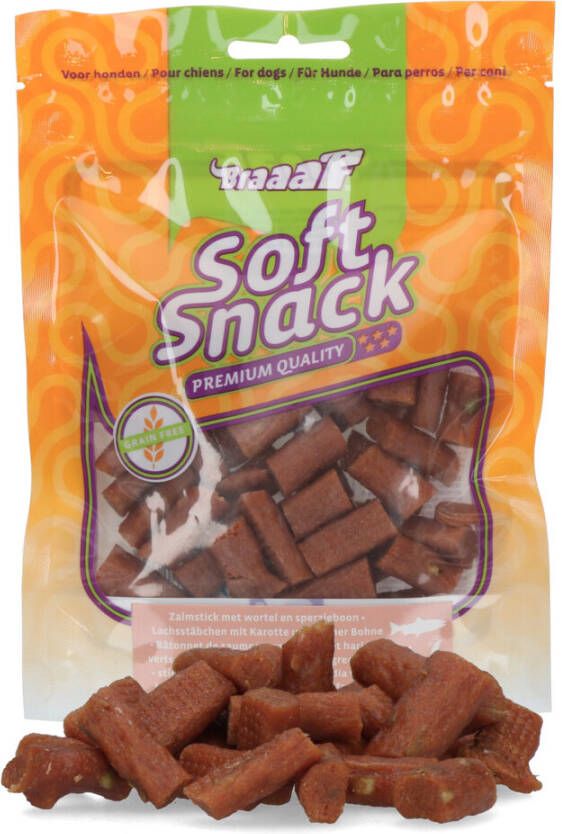 Braaaf Soft Snacks Zalmstick 2, 5 x 0, 5 cm wortel en sperzieboon