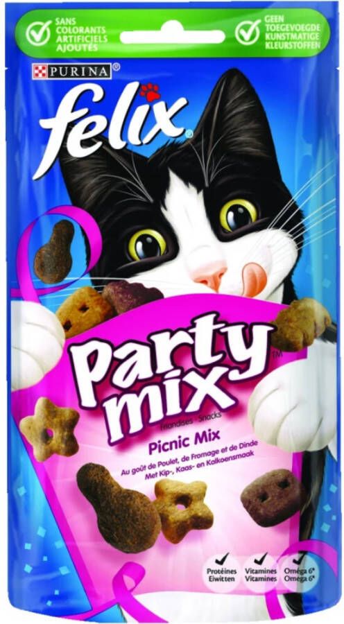 Felix Party Mix Snacks Picnic Snacks met kip -, kaas & kalkoensmaak 8 x 60 gr