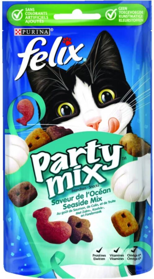 Felix Party Mix Seaside zalm -, koolvis -, forelsmaak kattensnoep 60 gr 8 x 60 gr