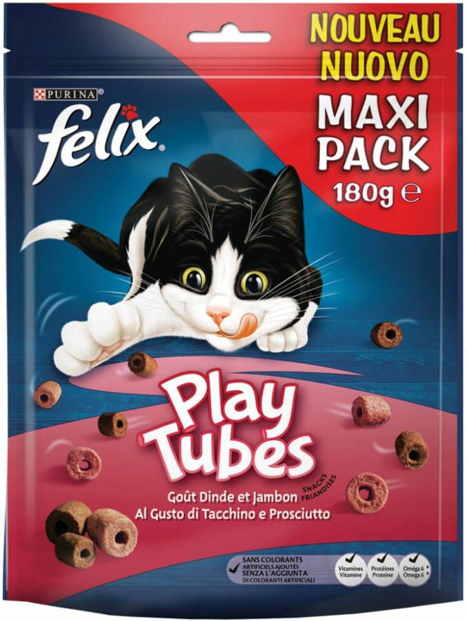 Felix Play Tubes kalkoen en hamsmaak kattensnoep 180g 5 x 180 gr