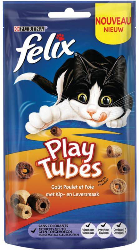 Felix Play Tubes kip en leversmaak kattensnoep 50g 4 x 50 gr