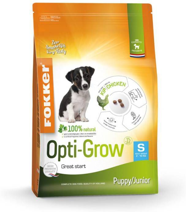 Fokker Opti Grow S Puppy/Junior hondenvoer 2 x 2, 5 kg