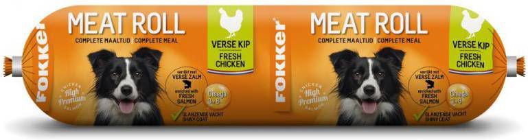 Fokker Meat Roll Kip en Zalm hondenvoer 10 x 800 gram