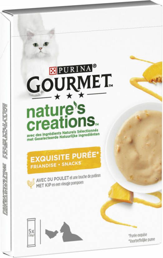 Gourmet Nature&apos, s Creations Exquisite Puree Kattensnack Kip Pompoen 5x10 g