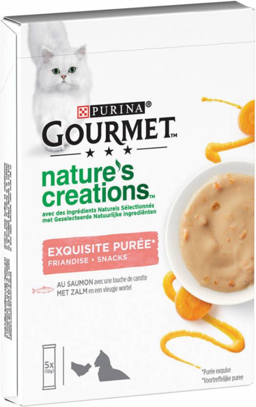 Gourmet Nature&apos, s Creations Exquisite Puree Kattensnack Zalm Wortel 5x10 g