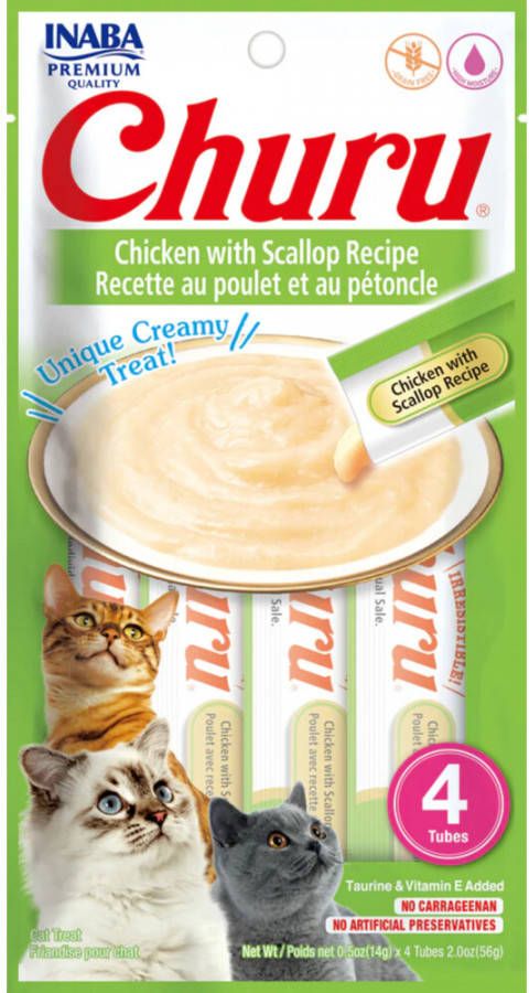 Inaba Churu Purée Kattensnack Kip Jacobsschelp 15 g 4 stuks