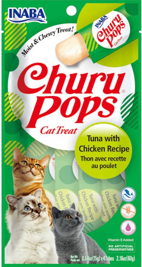 Inaba Pops Kattensnack Kip Tonijn 4x15 g 4 stuks