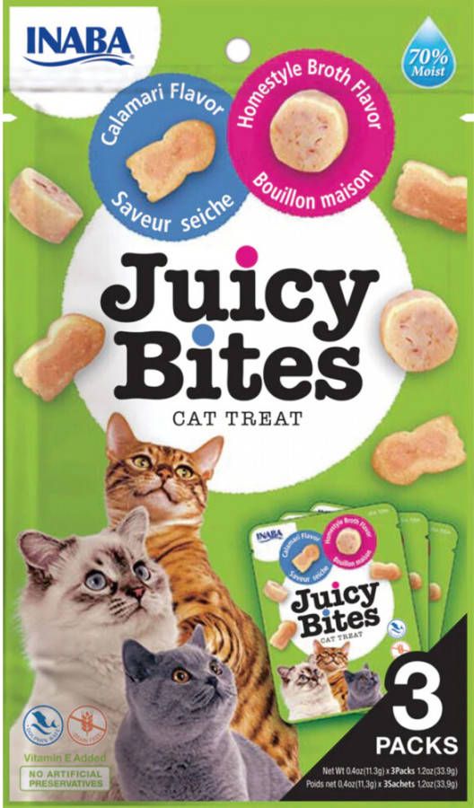 Inaba Juicy Bites Kattensnack Kip Tonijn Inktvis 3x11.3 g