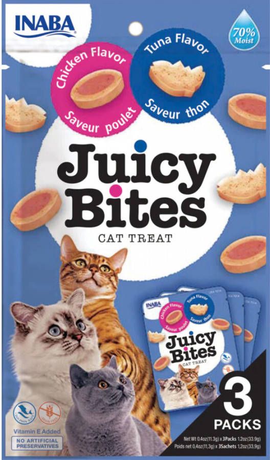 Inaba Juicy Bites Kattensnack Kip Tonijn 3x11.3 g