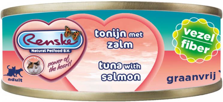 Renske vezel tonijn met zalm nat kattenvoer(70 gram)2 trays(48 x 70 gr )