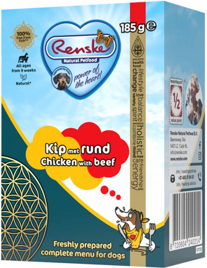 Renske met kip en rund vers bereid nat hondenvoer 24 x 185 gr