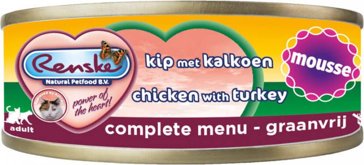 Renske mousse kip & kalkoen kattenvoer(70 gram)2 trays(48 x 70 gr )