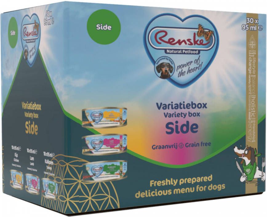Renske Vers Bereid Variatiebox Side graanvrij hondenvoer(30x95g)2 trays(60 x 95 gr )
