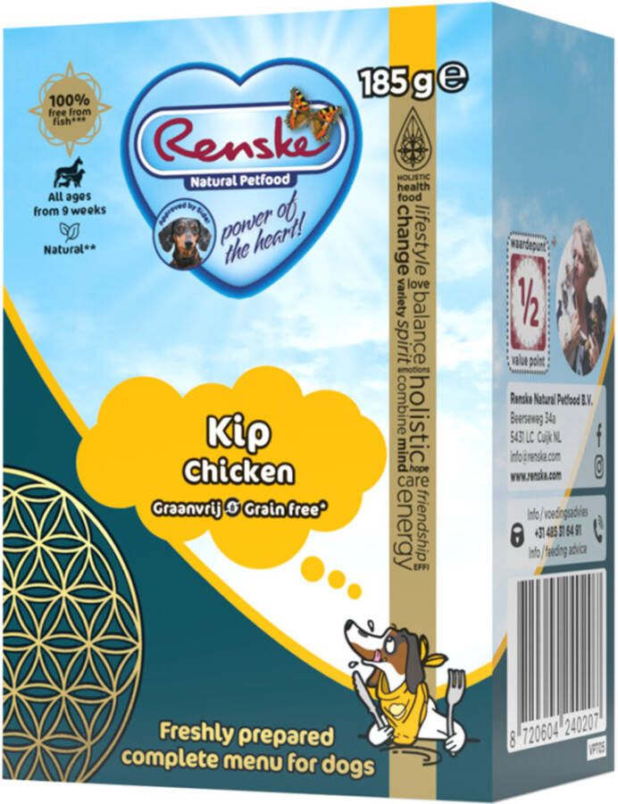Renske Graanvrij kip Vers Bereid nat hondenvoer(185 g)12 x 185 gr