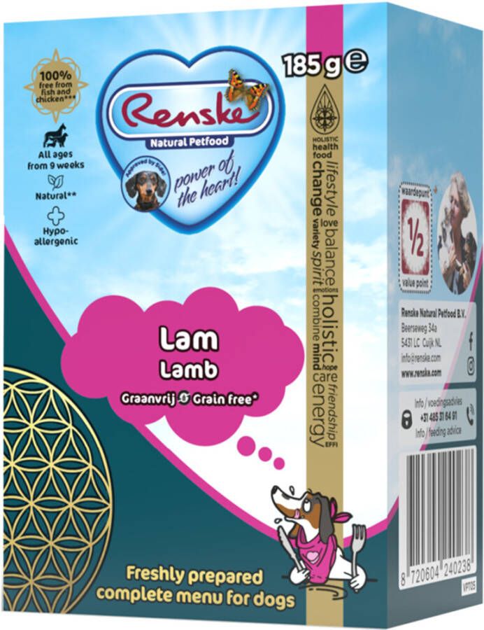 Renske Graanvrij lam Vers Bereid nat hondenvoer 12 x 185 gr