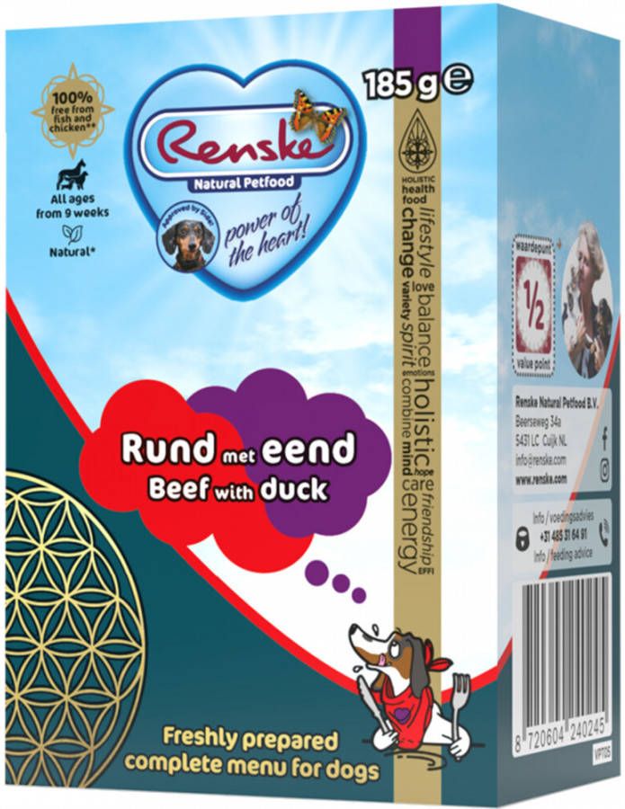 Renske rund met eend Vers Bereid nat hondenvoer 24 x 185 gr