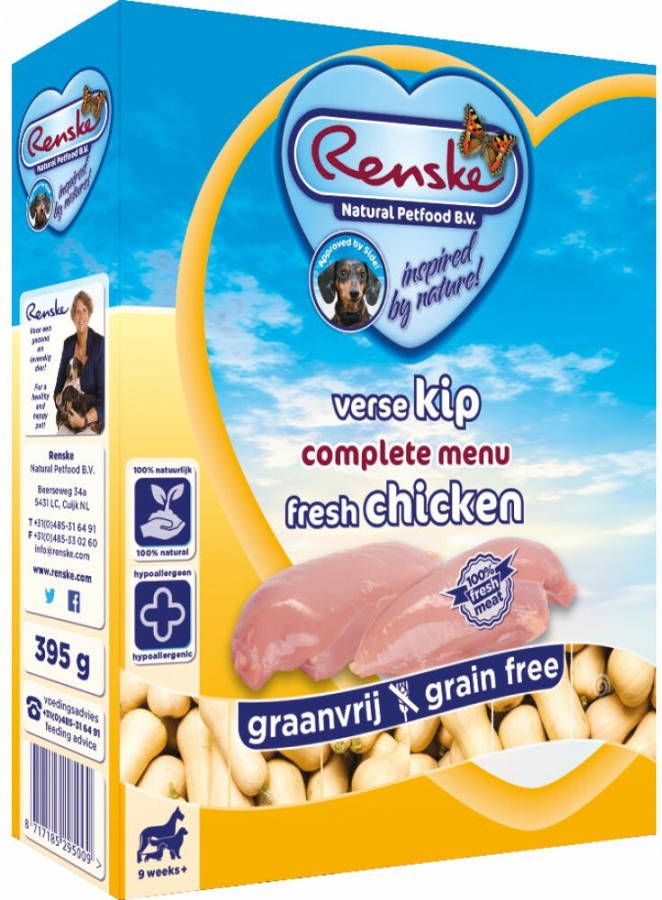 Renske Vers Gestoomd kip graanvrij hondenvoer(395 g)2 trays(20 x 395 gr )