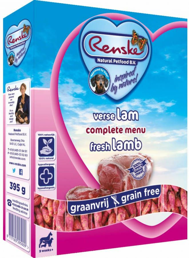 Renske Vers Gestoomd lam graanvrij hondenvoer(395g)2 trays(20 x 395 gr )