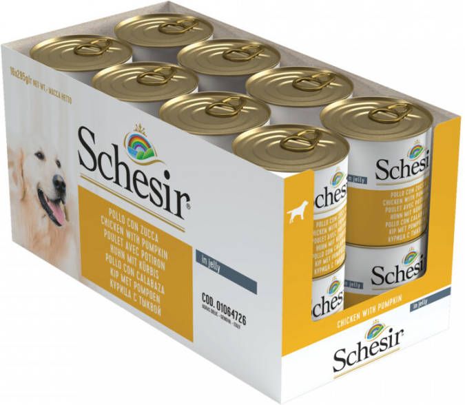 Schesir 16x Hondenvoer Kip Pompoen in Gelei 285 gr