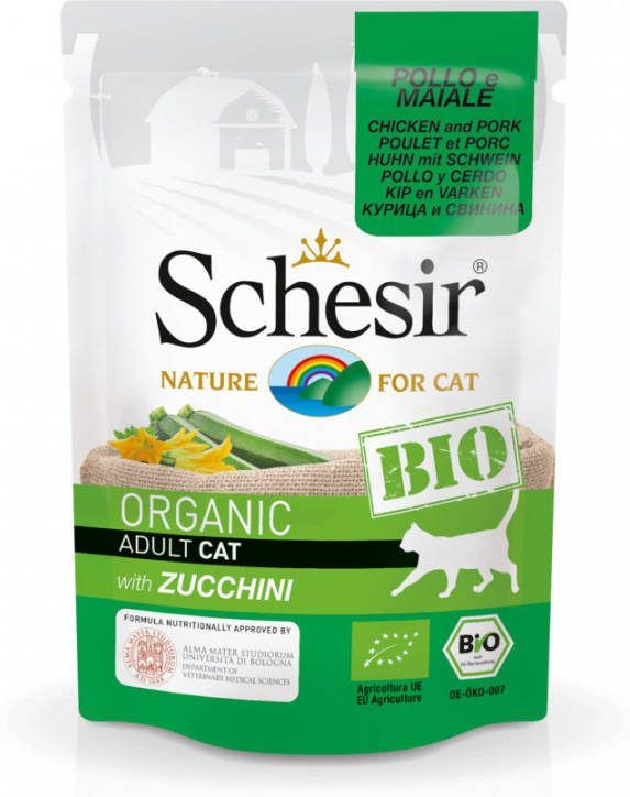 Schesir Kat Bio Pouch 85 g Kattenvoer Kip&Varken&Courgette