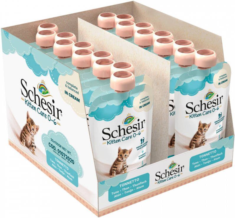 Schesir 20x Kattenvoer Kitten 0 7 Tonijn in Cream 150 gr