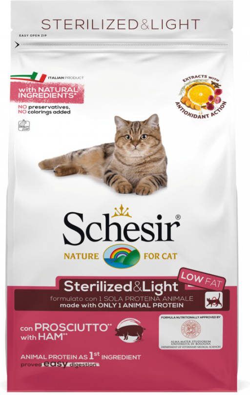 Schesir Cat Dry Sterilized & Light Ham Kattenvoer 400 g Monoprotein