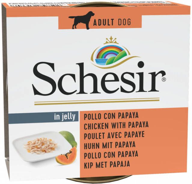 Schesir Hond Blik Gelei 150 g Hondenvoer Kip&Papaja