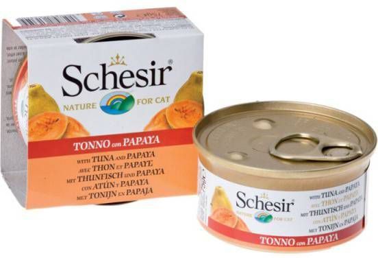 Schesir 14x Katten Natvoer Blik Fruit Tonijn en Papaya 75 gr