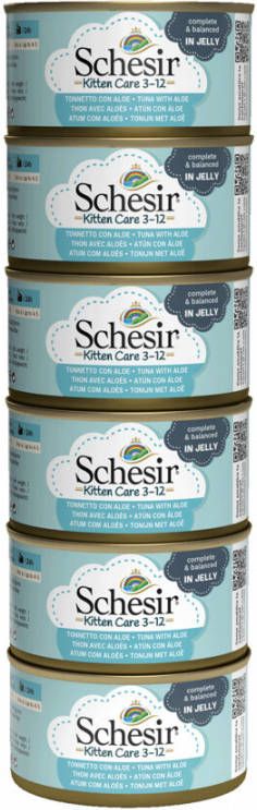 Schesir 8x Kattenvoer Kitten 3 12 Blik Tonijn Aloe in Gelei 6 x 85 gr