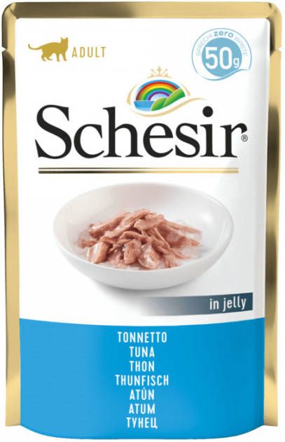 Schesir tonijn met rund (jelly) natvoer kat (blikjes) 2 trays (24 x 85 g
