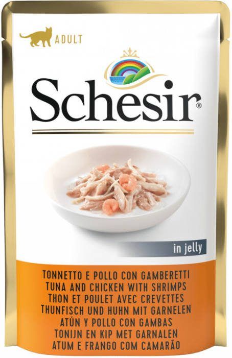 Schesir Cat Maaltijdzakjes Adult In Gelei 85 g Kattenvoer Tonijn&Kip&Garnaal